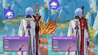 Ayato Weapon Comparison Damage Blacksword R1 vs Blackcliff Longsword R1  Genshin Impact [upl. by Asaeret]