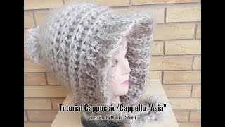 Tutorial uncinetto Cappuccio Cappello Berretto quotAsiaquot [upl. by Drofhsa]