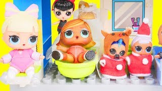 LOL Surprise Dolls Family Find Lils Fuzzy Pets in New Duplo House  Toy Egg Videos [upl. by Behm]