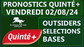 PRONOSTIC ET BASE QUINTÉ DU VENDREDI 02 AOÛT 2024  PRIX DES LYCOPODES  ATTELE  R1C4  CABOURG [upl. by Adamis91]