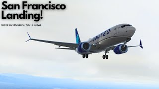 P3D v54  Landing into San Francisco  United Boeing 737 Max [upl. by Aihseuqal783]