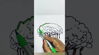 easy banyan tree drawing with brush pens🌳🌳lovely drawing [upl. by Michaeu]