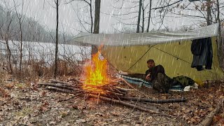 Camping in a Prolonged RAIN STORM  No Tent  Tarp Camping Lakeside [upl. by Eusassilem370]