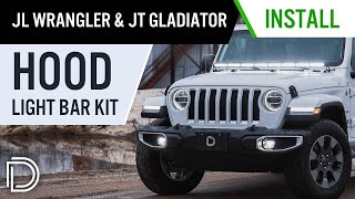 How to Install Hood Light Bar Kit for 2018 JL Wrangler amp 2020 JT Gladiator  Diode Dynamics [upl. by Henricks33]