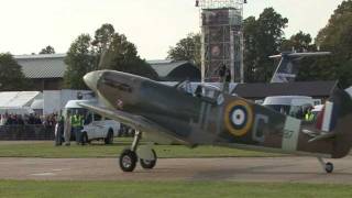 HD video  16ship Supermarine Spitfire formation flight at Duxford Battle of Britain Air Show 2010 [upl. by Fricke]