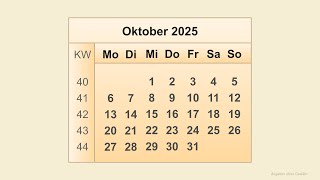 Kalender Oktober 2025 [upl. by Wickner]