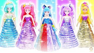 スター☆トゥインクルプリキュア スパンコールでドレスを手作り♥キュアスター、キュアコスモ、キュアセレーネ、キュアソレイユ、キュアミルキーが変身✨おもちゃ リカちゃん 人形 アニメ [upl. by Deacon]