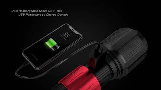 3400 LUMEN USB RECHARGEABLE FLASHLIGHT WITH POWER BANK 414328 [upl. by Atiekahs900]