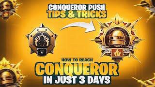 HOW TO REACH CONQUEROR IN JUST 3 DAYS  CONQUEROR TIPS amp TRICKS 🔥 PUBG MOBILE [upl. by Thagard877]