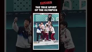 North Korea and South Korea Olympic podium selfie went viral Paris2024 Olympics [upl. by Asilehs150]