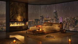 🌧️ Jazz Relaxing Music in Rainy Night to Sleep 🏙 Cozy Bedroom Ambience of Miami City Beautiful Views [upl. by Betsey943]