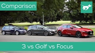 VW Golf vs Mazda 3 vs Ford Focus 2019 comparison review [upl. by Alek912]