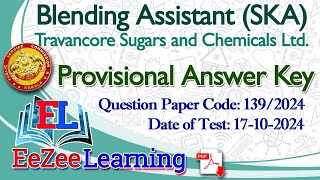 Blending Assistant  Travancore Sugars amp Chemicals  Provisional Answer Key  1392024  17102024 [upl. by Tala]