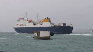 Condor Ferries Commodore Goodwill ship leaving St Helier harbour during storm Antoni August 5th 2023 [upl. by Nugent]