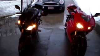 07 Ducati 1098 with scorpion exhaust vs 09 Triumph Daytona with Yoshimura exhaust [upl. by Nahraf]