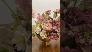 Floral design in a gold compote vessel with helleborus and lisianthus floraldesign [upl. by Eram]