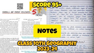 Minerals amp Energy Resources Class 10th Geography Handwritten Notes 202324 [upl. by Asp]