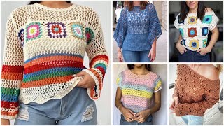 Crochet multicoloured cotton thread fancy toplatest designer top crochet crochetcroptop [upl. by Reifnnej]