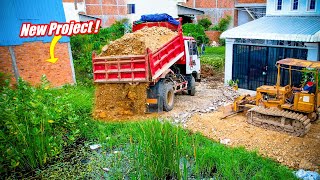 Start​ a​ New Project Landfill in Flooded Pond by Mini Bulldozer amp 5Ton Dump Truck Pushing Soils [upl. by Hilaire]