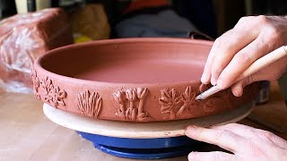 Making a Wide Serving Bowl with Floral Decoration [upl. by Thoer452]