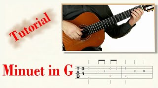 Minuet in G Bach  Easy Guitar Tutorial score amp TAB [upl. by Nnyladnarb]