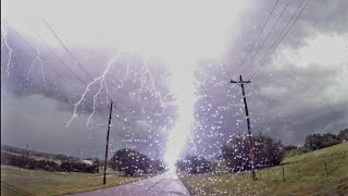 CLOSE cloudtoground lightning hits utility pole • April 29 2016 [upl. by Aiciled215]