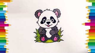 Panda Cute Little Panda Drawing and Colouring for Kids [upl. by Selokcin924]