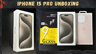 iPhone 15 Pro Natural Titanium Unboxing with Pink Silicone Case [upl. by Asilim]