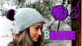 Mütze stricken lernen für Anfänger  Beanie  Wollmütze mit Bommel  Anleitung  Tutorial  DIY [upl. by Ariaz]