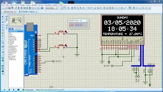 Arduino RTC clock using DS3231 and SSD1306 OLED display Proteus [upl. by Ecinrahs]