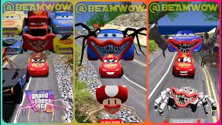 Epic Escape From Lightning McQueen VS Spider Mushroom vs Demon Bot VS Herbie Crab BeamNGDrive [upl. by Yelrihs535]