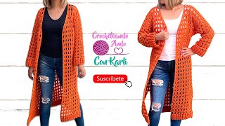 Abrigo tejido a crochet ðŸ’• Modelo â€œRomaquot ðŸŒº TUTORIAL PASO A PASO [upl. by Dikmen390]