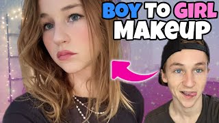 Boy to Girl Makeup Tutorial Beginner  BECOME A GIRL [upl. by Deacon]