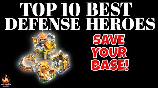 Castle Clash TOP 10 Best Heroes DEFENSE HEROES [upl. by Ahsienot]