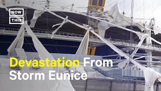 Storm Eunice Rips Open Roof of O2 Arena in London Shorts [upl. by Oruntha712]