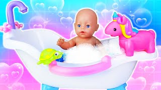 A diaper for Baby Born doll  Washing baby dolls amp routines for babies Videos for kids with toys [upl. by Yank]