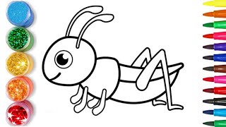 draw a grasshopper for kids  Easy grasshopper drawing colouring and painting [upl. by Lebatsirc]