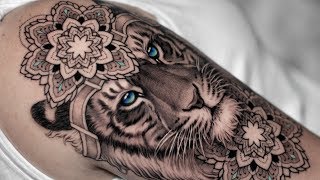 FEMININE TIGER MANDALA TATTOO TIME LAPSE [upl. by Dyer680]