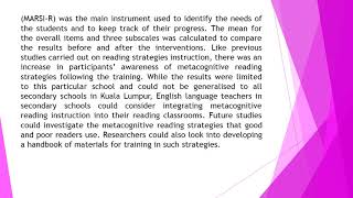 An Action Research on Metacognitive Reading Strategies Instruction to Improve Reading Comprehension [upl. by Teriann]