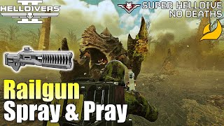 Helldivers 2  Railgun amp SprayampPray loadout gameplay No commentary Max difficulty No deaths [upl. by Surovy]