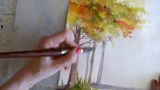 How to Paint in Watercolor Winter amp Autumn Trees Tutorial [upl. by Ioved967]