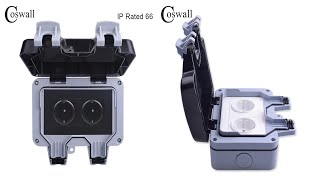 Coswall IP66 Weatherproof Waterproof Outdoor Wall Power Socket 16A Double EU Standard [upl. by Yanetruoc536]