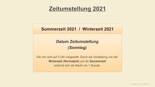 Zeitumstellung 2021  Sommerzeit 2021  Winterzeit 2021  Datum [upl. by Kaylyn]