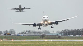 4K STORM Eunice at Schiphol airport Goaround insane crosswind landings and heavy rainfall [upl. by Glynda857]