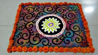 Easy multicolored galicha style rangoli design  Creative Rangoli design by Poonam Borkar [upl. by Htebsil957]