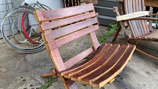 Tutorial how to build a wine barrel chair folding chair whiskey barrel stave crafts projects [upl. by Lory82]