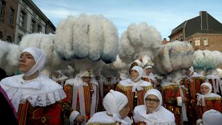 Belgiums Binche carnival kicks off with flying oranges  AFP [upl. by Eeznyl]