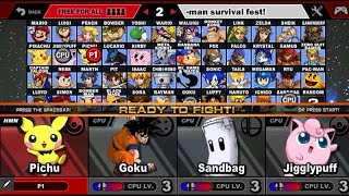 Super Smash Flash 2 Pichu VS Goku VS Sandbag VS Jigglypuff [upl. by Darlleen]