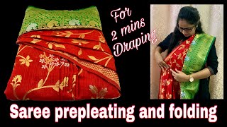 Saree pre pleating Ironing and Folding tutorial In Telugu How to drape saree  Tips n tricks [upl. by Leinadnhoj]