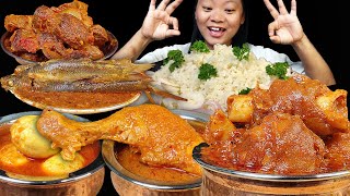 Massive Mukbang Eating Spicy Mutton Gravy Chicken Gizzard Curry Fish Curry Chicken Egg Curry [upl. by Alvis]